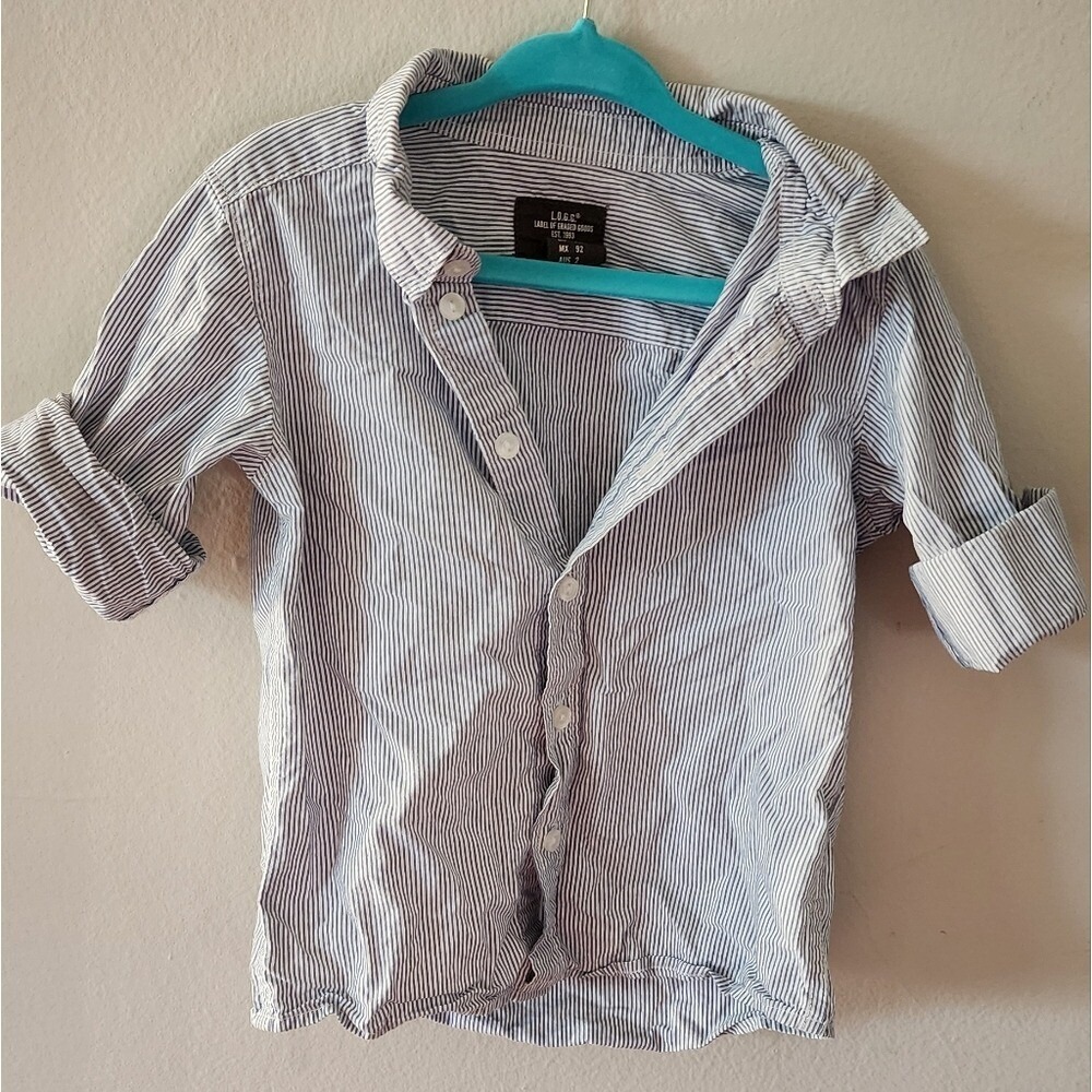 Oshkosh Blue And White Striped Shirt Baby Boy Size 1.5 To 2